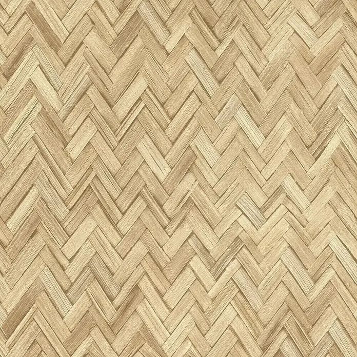 Rasch Beachhouse Vliestapete Vintage Fischgrätmuster - Hellbraun, Holzoptik, 10,05 x 0,53 m - Texturierter Hintergrund eines Fischgrätenmusters aus geflochtenem Bambus, der ein natürliches, handgefertigtes Gefühl vermittelt.