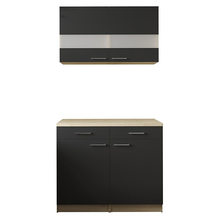 Respekta Merle Küchen-Set (100 x 60 x 200 cm, Schwarz/Glas) | BAUHAUS