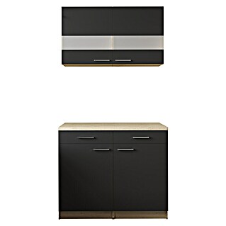Respekta Merle Küchen-Set (100 x 60 x 200 cm, Schwarz/Glas)
