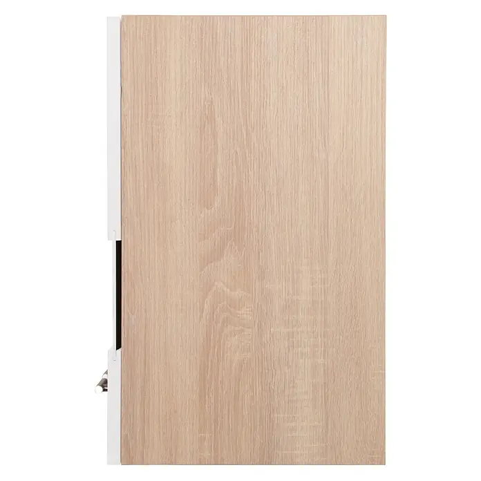 Respekta Merle Küchen-Hängeschrank - B x T x H: 100 x 34,6 x 56,1 cm, Weiß - Nahaufnahme einer hellen Holzplatte mit seitlicher, weißer Halterung, ideal für Möbelbau oder Innenausbau.
