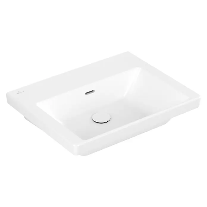 Villeroy & Boch Subway 3.0 Waschtisch - 62,5 x 49,5 cm, Ohne Spezialglasur, Hahnloch: Ohne, Mit Überlauf, Weiß Alpin, Geschliffen - Weißes Keramik-Waschbecken mit integriertem rechteckigem Becken, Überlauf und Ablaufgarnitur.