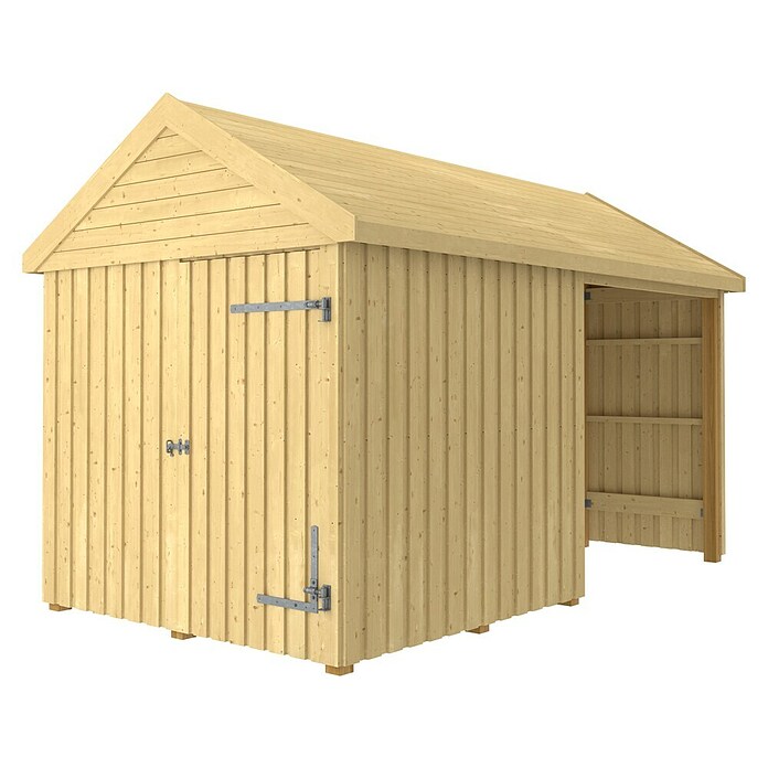 Plus Gartenhaus Classic Multi offen mit Einzeltür (Außenmaß inkl. Dachüberstand (B x T): 432 x 254 cm, Holz, Natur, Mit Dachpappe, Aluleisten und Bodenanker) | BAUHAUS