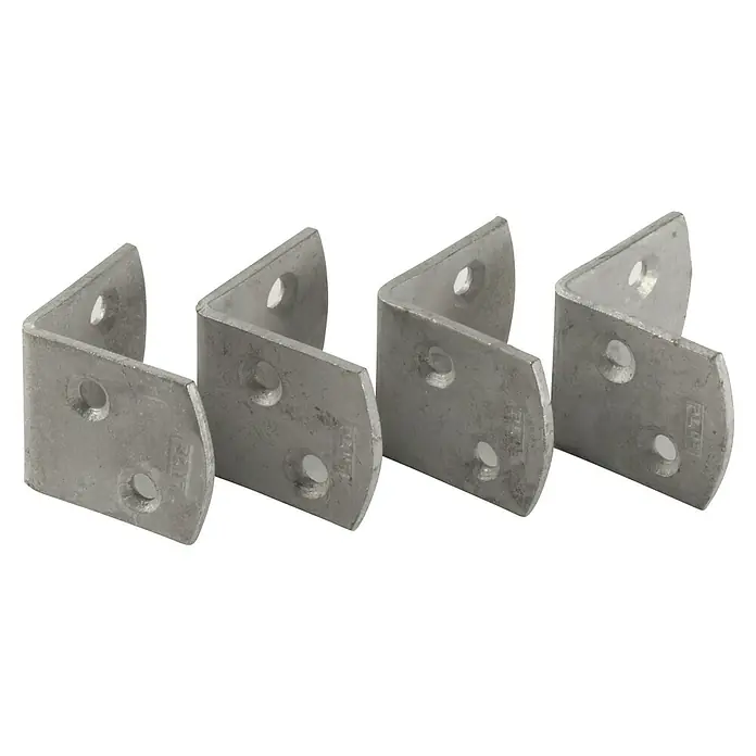 Plus Winkelverbinder - L x B x H: 3,7 x 3,7 x 3 cm, Silber, 4 Stk. - Vier Winkelverbinder aus Metall mit abgerundeten Kanten und Löchern zur Befestigung, ideal für stabile Eckverbindungen.
