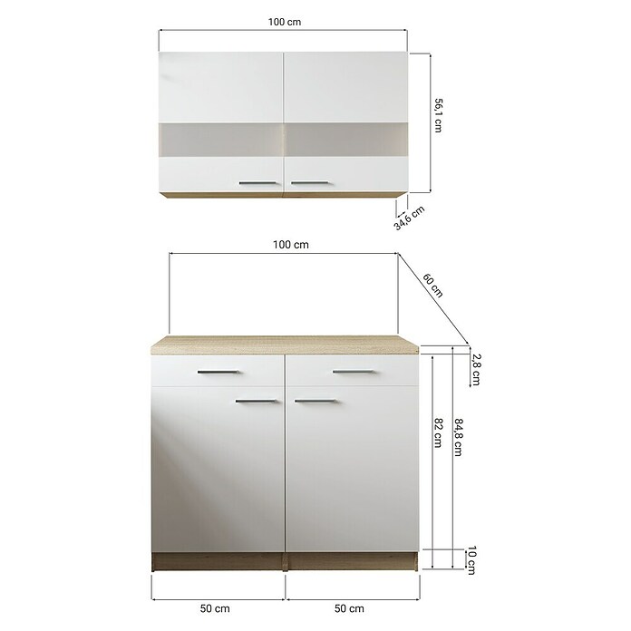 Respekta Merle Küchen-Set (100 x 60 x 200 cm, Weiß/Glas) | BAUHAUS