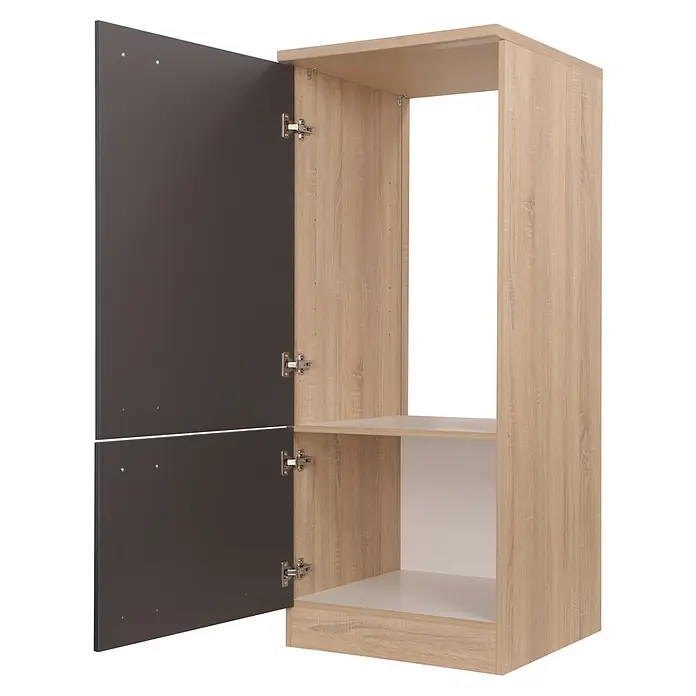 Respekta Merle Hochschrank - B x T x H: 120 x 60 x 144,9 cm, Grau - Offener Holzschrank mit Regalen und grauen Türen für stilvolle Aufbewahrung.