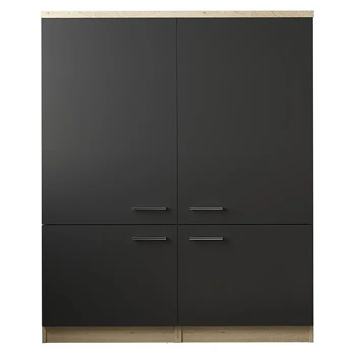 Respekta Merle Hochschrank - B x T x H: 120 x 60 x 144,9 cm, Schwarz - Elegante graue Schränke mit schlichten Griffen präsentieren ein modernes Design für stilvolle Aufbewahrungslösungen im Wohnbereich.