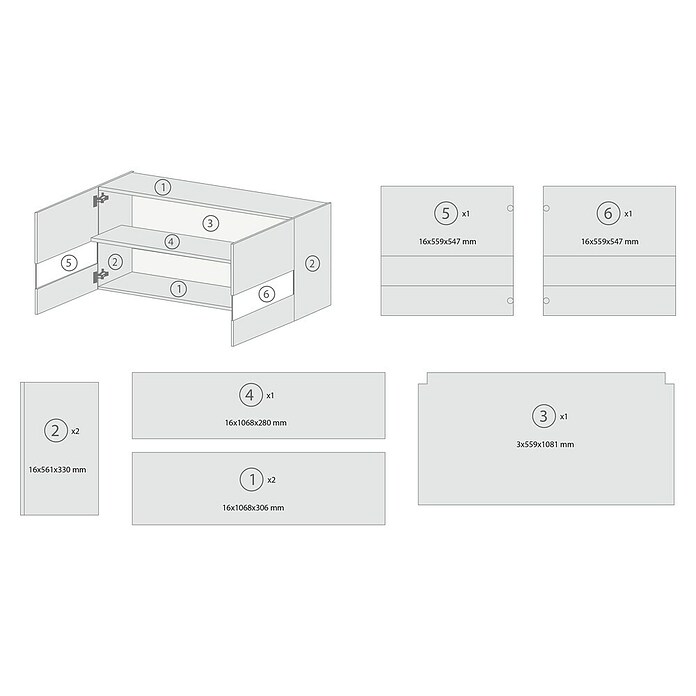 Respekta Merle Hängeschrank (B x T x H: 110 x 34,6 x 56,1 cm, Grau) | BAUHAUS