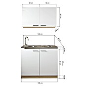 Respekta Merle Miniküche Set 6 (Breite: 100 cm, Grau, 1 x Spülenunterschrank, 2 x Oberschränke, 1 x Edelstahlkochmulde) | BAUHAUS