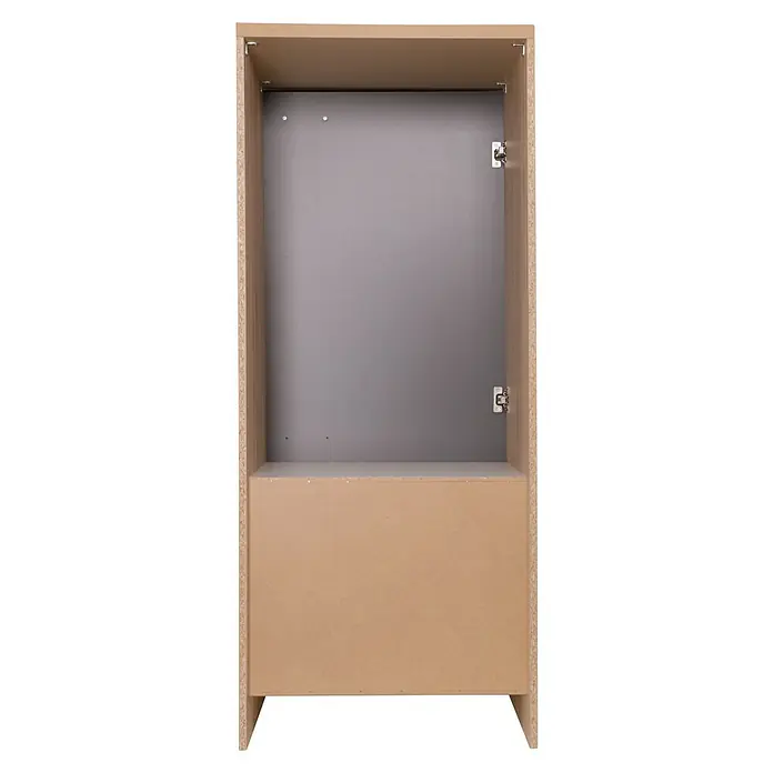Respekta Merle Kühlumbauschrank - B x T x H: 60 x 60 x 144,8 cm, Grau, Für Kühlschrank - Innenansicht eines unfertigen Holzschranks mit grauer Rückwand, ideal für DIY-Projekte und individuelle Gestaltung.