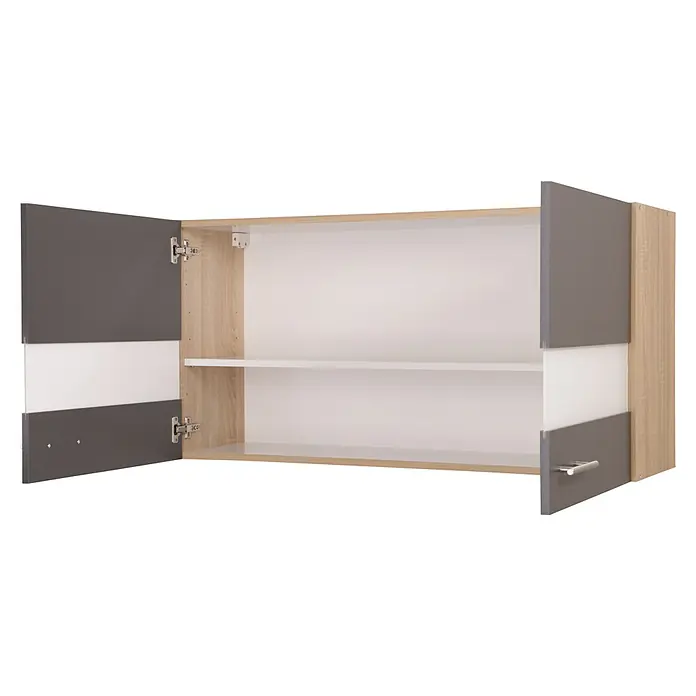 Respekta Merle Hängeschrank - B x T x H: 110 x 34,6 x 56,1 cm, Grau - Offener Hängeschrank mit grauen und weißen Türen, der modernes Design und praktischen Stauraum in einem bietet.