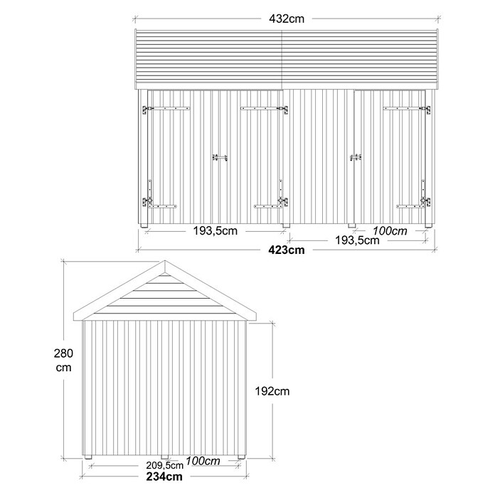 Plus Gartenhaus Classic Multi mit Doppel- und Einzeltür (Außenmaß inkl. Dachüberstand (B x T): 432 x 254 cm, Holz, Natur, Nur Gartenhaus) | BAUHAUS