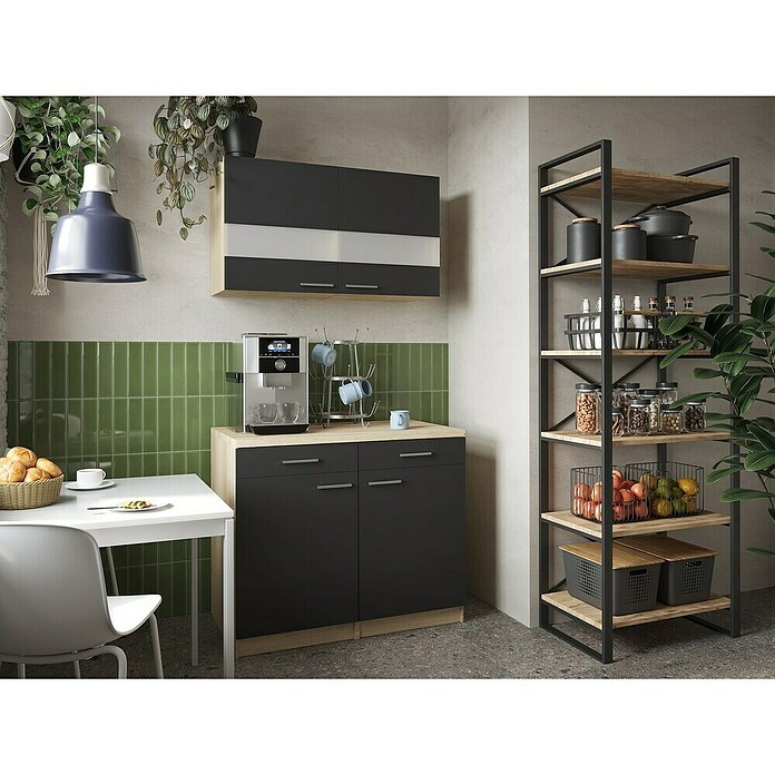 Respekta Merle Küchen-Set (100 x 60 x 200 cm, Schwarz/Glas) | BAUHAUS