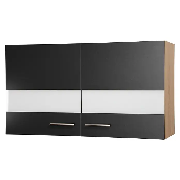 Respekta Merle Hängeschrank - B x T x H: 100 x 34,6 x 56,1 cm, Schwarz - Ein stilvoller, zweitüriger Küchenschrank mit grauen und weißen Elementen und silbernen Griffen. Ideal für moderne Küchen.