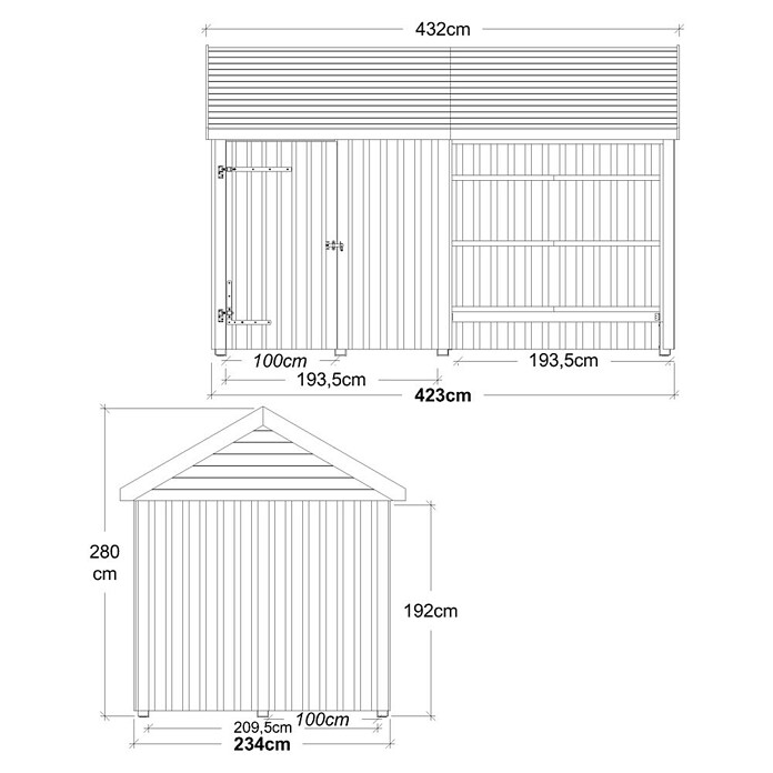 Plus Gartenhaus Classic Multi offen mit Einzeltür (Außenmaß inkl. Dachüberstand (B x T): 432 x 254 cm, Holz, Natur, Mit Dachpappe, Aluleisten und Bodenanker) | BAUHAUS