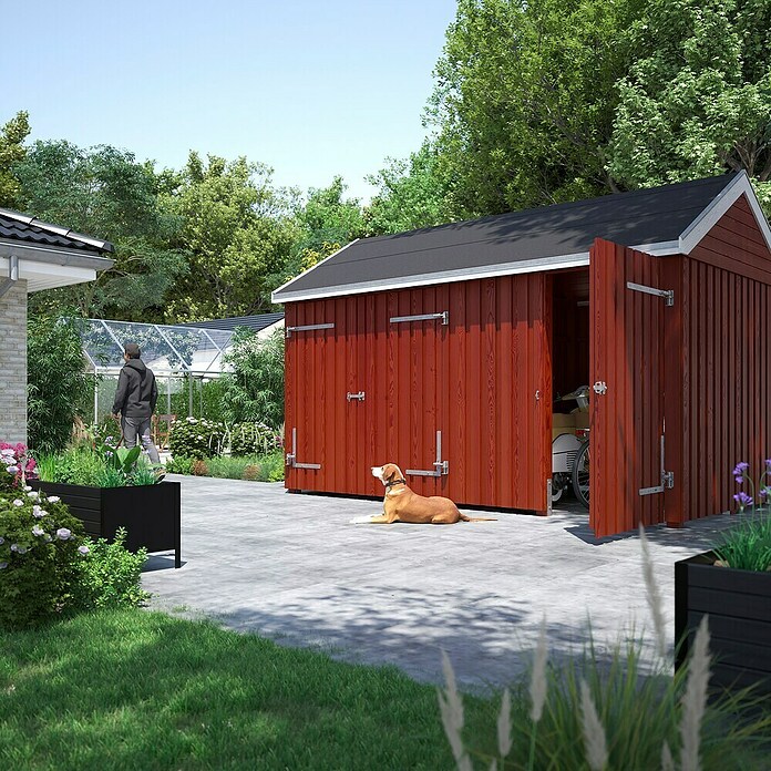 Plus Gartenhaus Classic Multi mit Doppel- und Einzeltür (Außenmaß inkl. Dachüberstand (B x T): 432 x 254 cm, Holz, Natur, Nur Gartenhaus) | BAUHAUS
