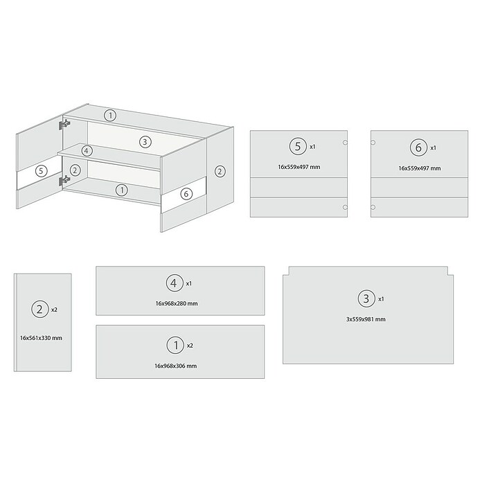 Respekta Merle Hängeschrank (B x T x H: 100 x 34,6 x 56,1 cm, Weiß) | BAUHAUS