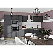 Respekta Composición de cocina (Ancho: 370 cm, Con dispositivos eléctricos, Brillo satinado gris)