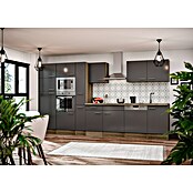 Respekta Composición de cocina (Ancho: 370 cm, Con dispositivos eléctricos, Brillo satinado gris)