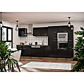 Respekta Composición de cocina (Ancho: 370 cm, Con dispositivos eléctricos, Brillo satinado negro)