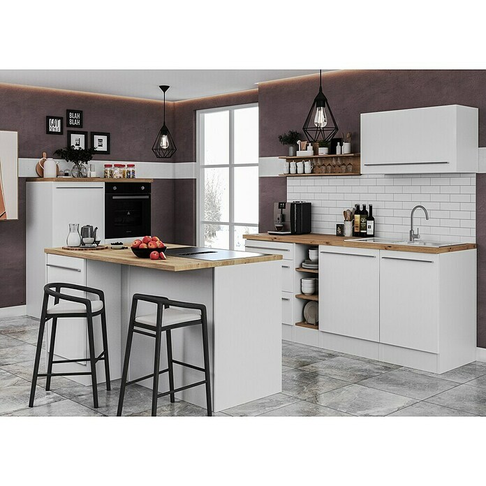 Respekta Cocina de isla Gabriel (Ancho: 320 cm, Blanco, Con campana de isla, Con electrodomésticos) | BAUHAUS