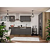 Respekta Composición de cocina (Ancho: 370 cm, Con dispositivos eléctricos, Brillo satinado gris)