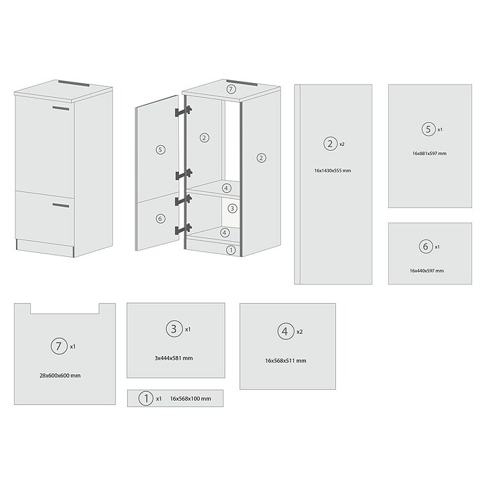 Respekta Merle Geräteumbauschrank (B x T x H: 60 x 60 x 144,8 cm, Weiß, Für Kühlschrank) | BAUHAUS