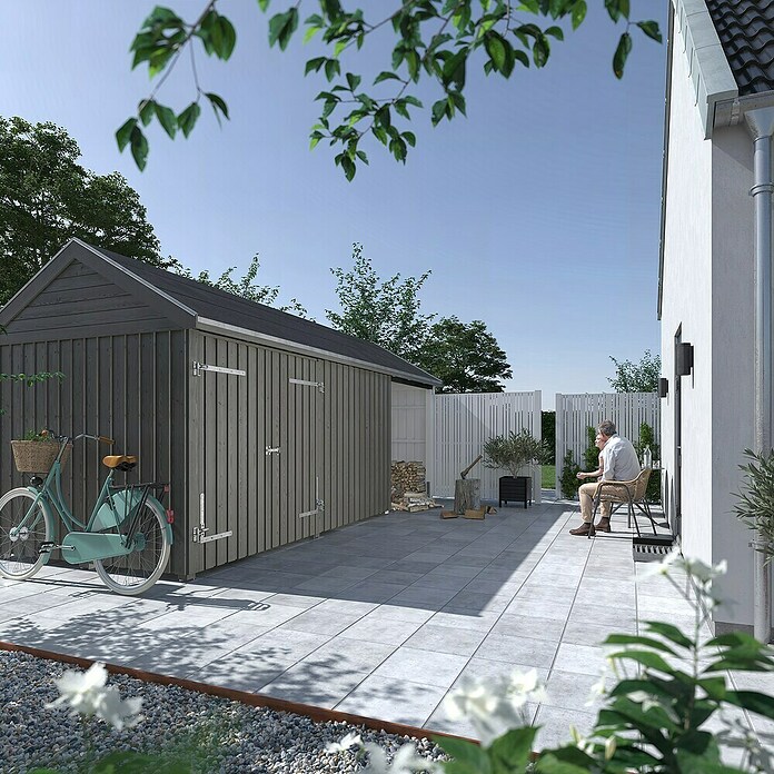 Plus Gartenhaus Classic Multi offen/geschlossen mit Doppeltür (Außenmaß inkl. Dachüberstand (B x T): 636 x 254 cm, Holz, Natur, Nur Gartenhaus) | BAUHAUS