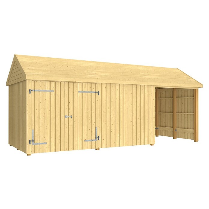 Plus Gartenhaus Classic Multi offen/geschlossen mit Doppeltür (Außenmaß inkl. Dachüberstand (B x T): 636 x 254 cm, Holz, Natur, Nur Gartenhaus) | BAUHAUS