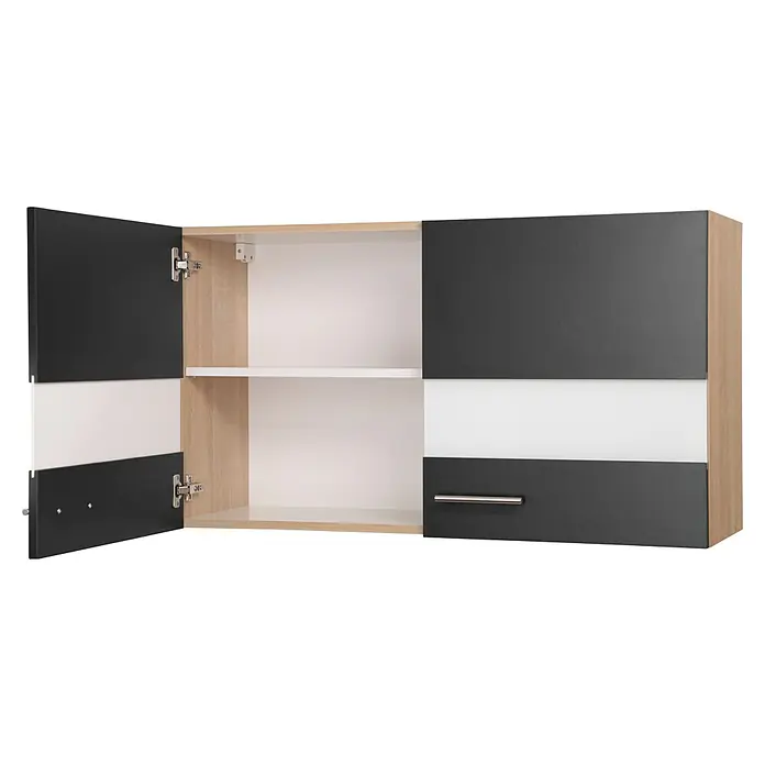 Respekta Merle Hängeschrank - B x T x H: 100 x 34,6 x 56,1 cm, Schwarz - Hängeschrank mit zwei Türen und einem Regal, in Schwarz, Weiß und Holzfarben. Ideal für Küche oder Bad zur Aufbewahrung.