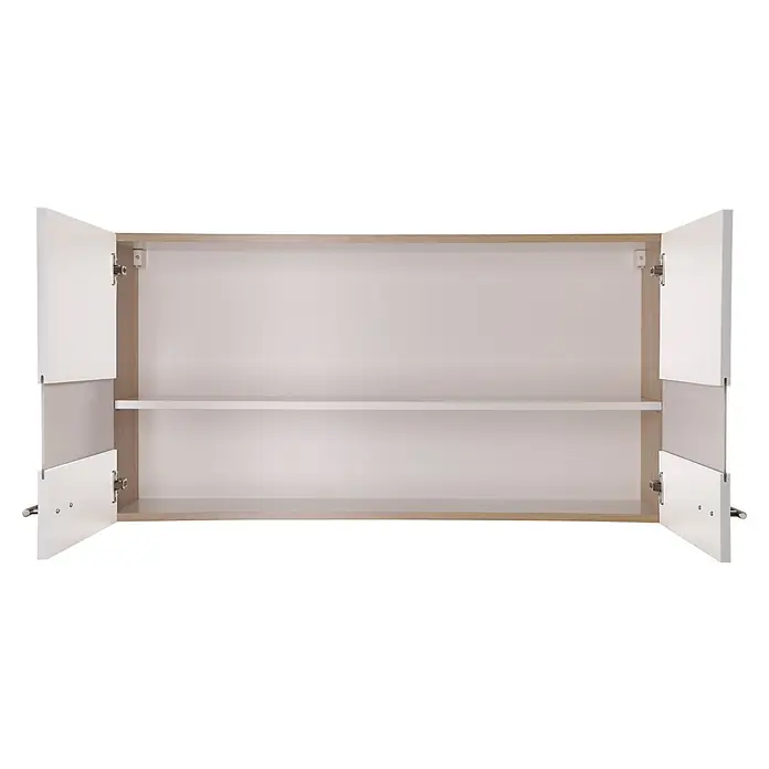 Respekta Merle Hängeschrank - B x T x H: 110 x 34,6 x 56,1 cm, Weiß - Ein offener, weißer Badezimmerschrank mit zwei Türen und einem Regal. Viel Stauraum für Badutensilien.