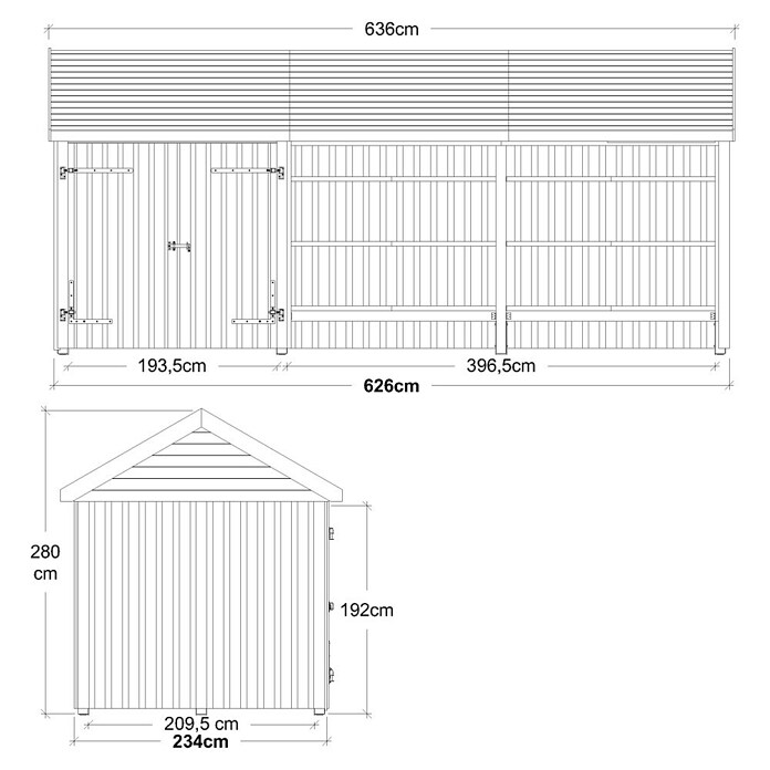 Plus Gartenhaus Classic Multi offen mit Doppeltür (Außenmaß inkl. Dachüberstand (B x T): 636 x 254 cm, Holz, Natur, Mit Dachpappe, Aluleisten und Bodenanker) | BAUHAUS