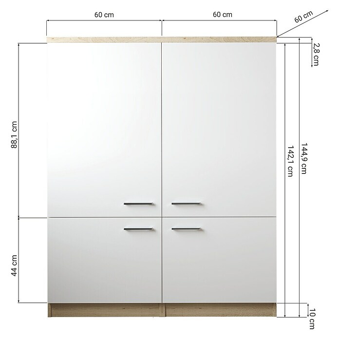 Respekta Merle Hochschrank (B x T x H: 120 x 60 x 144,9 cm, Weiß) | BAUHAUS