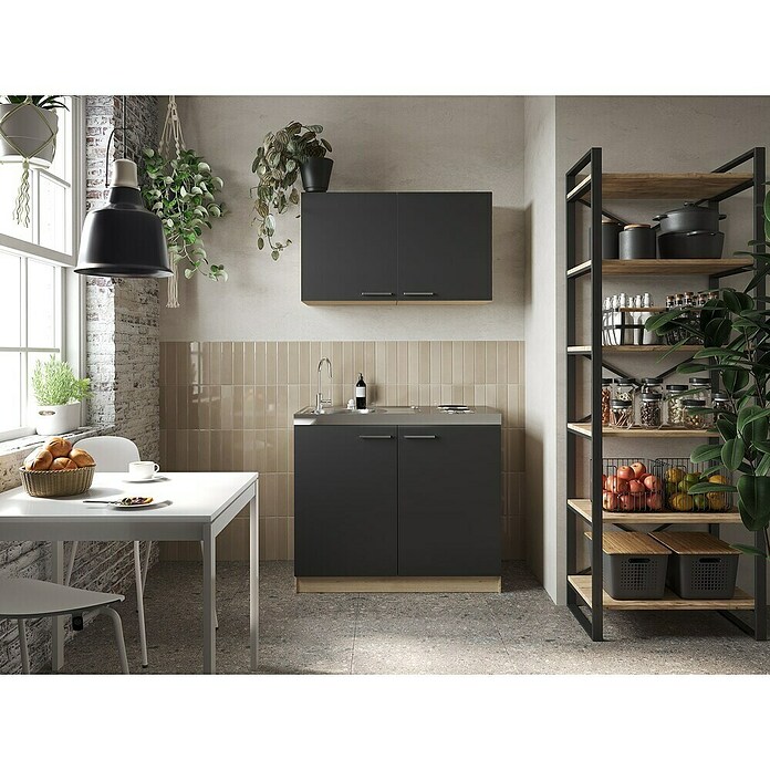 Respekta Merle Miniküche Set 6 (Breite: 100 cm, Schwarz, Edelstahlkochmulde) | BAUHAUS