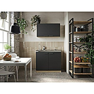 Respekta Merle Miniküche Set 6 (Breite: 100 cm, Schwarz, Edelstahlkochmulde)