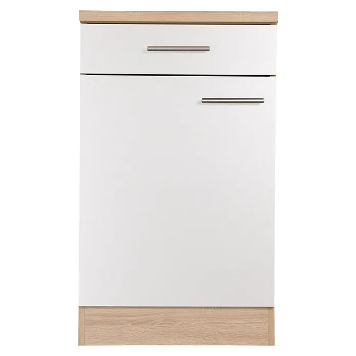 Respekta Merle Unterschrank - B x T x H: 50 x 60 x 84,8 cm, Weiß - Dieser elegante Küchenschrank mit Schublade bietet stilvollen Stauraum. Die Kombination aus Weiß und Holzoptik passt in jede Küche.