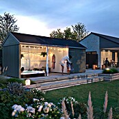 Plus Gartenhaus Classic Multi offen mit Doppeltür (Außenmaß inkl. Dachüberstand (B x T): 636 x 254 cm, Holz, Natur, Mit Dachpappe, Aluleisten und Bodenanker) | BAUHAUS