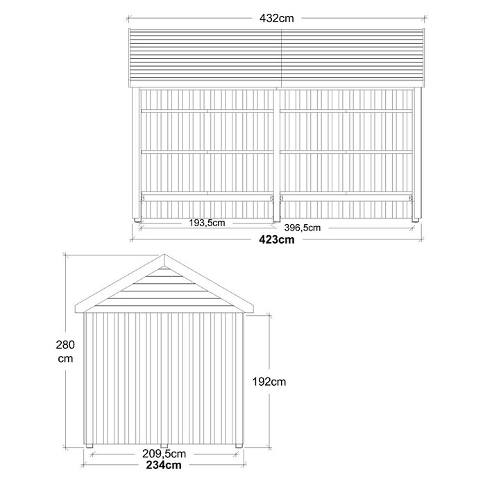 Plus Gartenhaus Classic Multi offen (Außenmaß inkl. Dachüberstand (B x T): 432 x 254 cm, Holz, Natur, Mit Dachpappe, Aluleisten und Bodenanker) | BAUHAUS