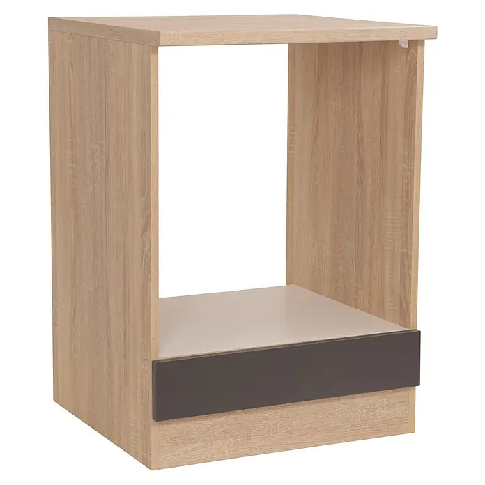 Respekta Merle Herdumbauschrank - B x T x H: 60 x 60 x 84,8 cm, Grau - Moderner Holzschrank mit offenem Fach und Schublade. Der Schrank ist hellbraun und hat eine graue Schublade. Ideal für Wohnzimmer oder Küche.