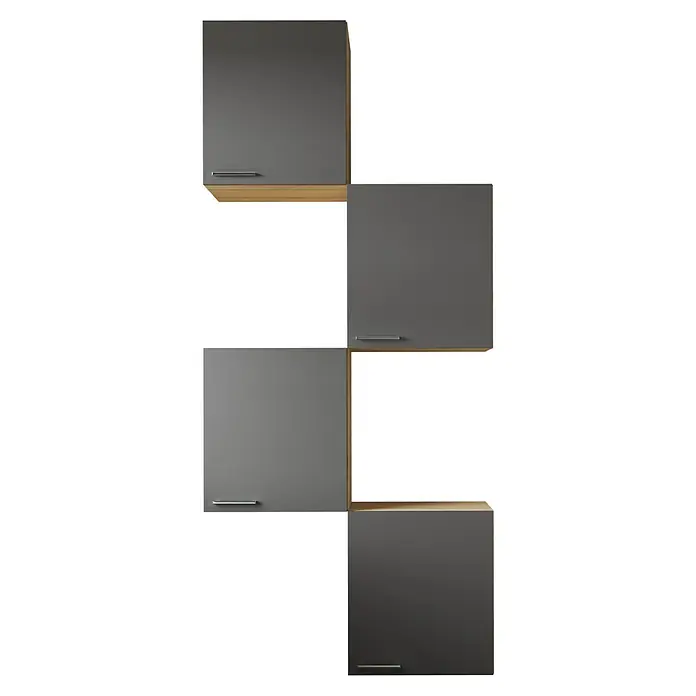 Respekta Merle Küchen-Hängeschrank - B x T x H: 100 x 34,6 x 224,4 cm, Grau - Graue Küchenschränke mit Griffen und Holzrahmen, die eine stilvolle und funktionale Aufbewahrungslösung bieten.
