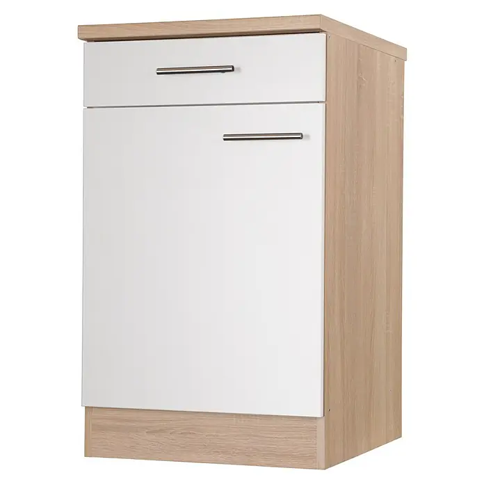 Respekta Merle Unterschrank - B x T x H: 50 x 60 x 84,8 cm, Weiß - Moderner Unterschrank mit zwei Schubladen, weiß und hellem Holzdekor, ideal für Küche oder Bad. Praktische Aufbewahrungslösung mit Stil.