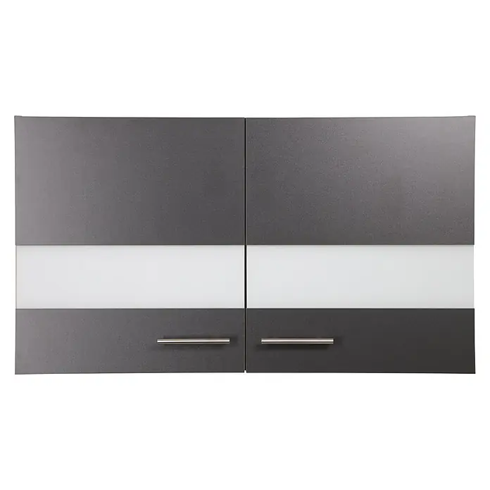 Respekta Merle Küchen-Hängeschrank - B x T x H: 100 x 34,6 x 56,1 cm, Grau - Aufnahme von modernen, grauen Küchenhängeschränken mit weißen Akzenten und horizontalen, silbernen Griffen.