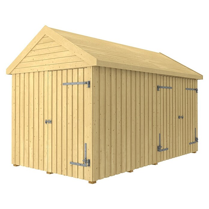 Plus Gartenhaus Classic Multi mit Doppel- und Einzeltür (Außenmaß inkl. Dachüberstand (B x T): 432 x 254 cm, Holz, Natur, Nur Gartenhaus) | BAUHAUS