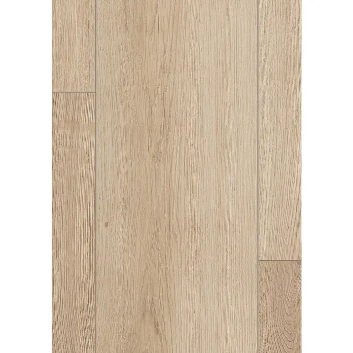 Egger Laminatmuster NatureSense Aqua - 297 x 193 x 10 mm, Landhausdiele, Lausanne Eiche hell - Nahaufnahme von hellem Laminatboden mit Maserung, ideal für moderne Wohnräume. Die Oberfläche ist glatt und strapazierfähig.