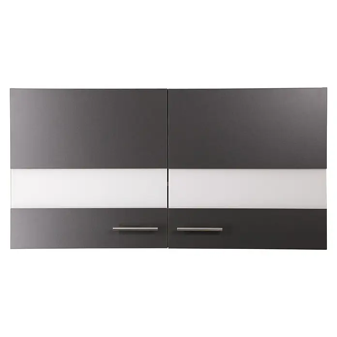 Respekta Merle Hängeschrank - B x T x H: 110 x 34,6 x 56,1 cm, Grau - Graue und weiße Küchenschränke mit horizontalen Metallgriffen, die eine moderne und stilvolle Aufbewahrungslösung bieten.