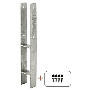 Plus H-Pfostenanker für Pfosten 9 cm (L x B x H: 6 x 9,1 x 60 cm, Feuerverzinkt, Silber)