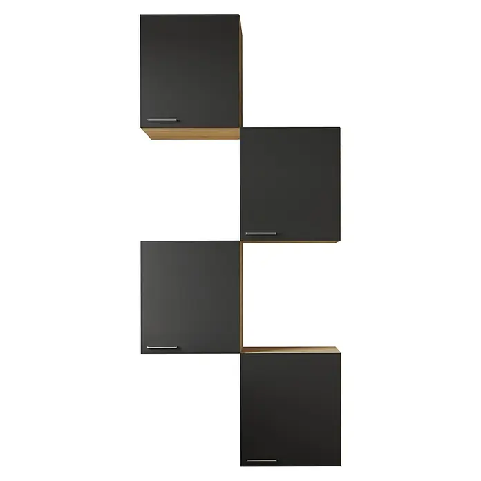 Respekta Merle Hängeschrank - B x T x H: 100 x 34,6 x 224,4 cm, Schwarz, 4 Stk. - Schrankwand mit grauen Schranktüren und Holzrahmen, die Stauraum und ein modernes Erscheinungsbild bietet.