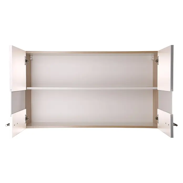 Respekta Merle Küchen-Hängeschrank - B x T x H: 100 x 34,6 x 56,1 cm, Weiß - Ein offener weißer Hängeschrank mit einem Regalboden, der viel Stauraum bietet und sich ideal für Badezimmer oder andere Räume eignet.
