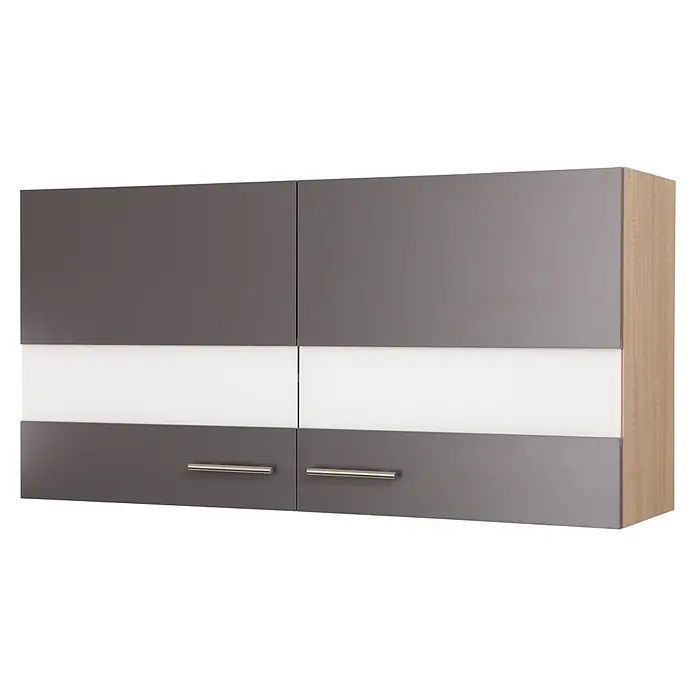 Respekta Merle Hängeschrank - B x T x H: 110 x 34,6 x 56,1 cm, Grau - Schrank mit grauen Türen und weißem Streifen in der Mitte sowie silbernen Griffen für einen modernen Look.