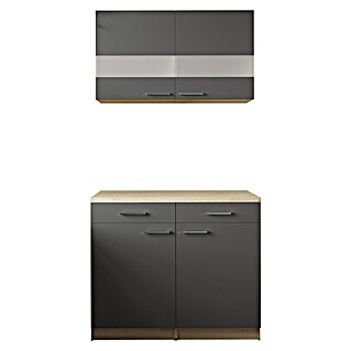 Respekta Merle Küchen-Set (100 x 60 x 200 cm, Grau/Glas)