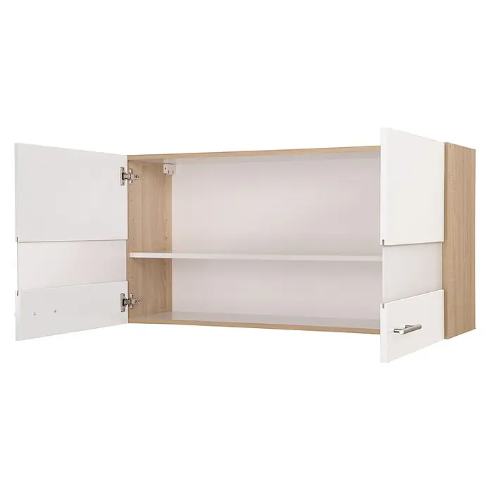Respekta Merle Hängeschrank - B x T x H: 110 x 34,6 x 56,1 cm, Weiß - Abbildung eines offenen Hängeschranks mit Einlegeboden und weißen Fronten. Ideal für die Aufbewahrung.